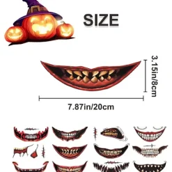 12 st Halloween tillfälliga ansiktstatueringar, skräckmakeup clownmun tillfälliga klistermärken avtagbara> Smink