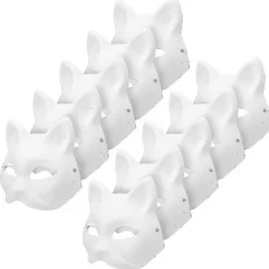10 st Handdekor DIY Fest Målningsbara Djurmasker Fest Cosplay Tillbehör Kattmasker Måla Djur Utklädningsmasker> Masker