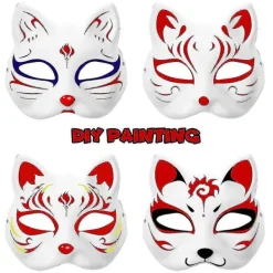 10 st Handdekor DIY Fest Målningsbara Djurmasker Fest Cosplay Tillbehör Kattmasker Måla Djur Utklädningsmasker><noscript><img width=