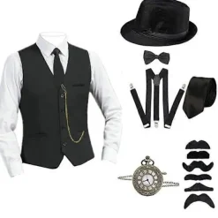 8 st Herr 1920-tals Gatsby Gangster Kostym med Tillbehör Halloween Cosplay Karneval Party Kostymer L> Dräkter