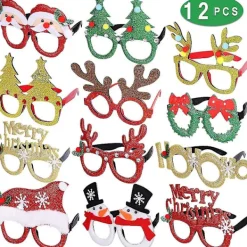 12 st julglasögon med glitter, festglasögon, juldekoration, kostymglasögon, kompatibla med julpartyn, semestergåvor, fotorekvisita> Tillbehör