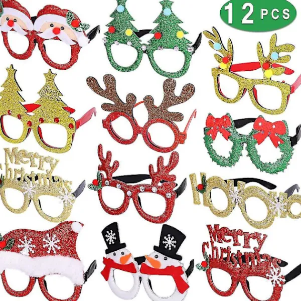 12 st julglasögon med glitter, festglasögon, juldekoration, kostymglasögon, kompatibla med julpartyn, semestergåvor, fotorekvisita> Tillbehör