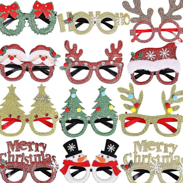 12 st julglasögon med glitter, festglasögon, juldekoration, kostymglasögon, kompatibla med julpartyn, semestergåvor, fotorekvisita> Tillbehör