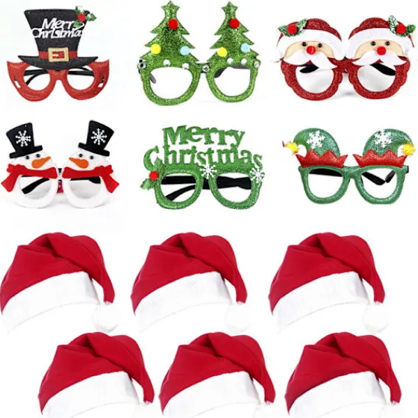 12 st julhatt och glasögonset, glitterfestglasögon> Tillbehör