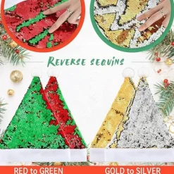 4 st jultomteluvor 2 designer dubbelsidig vändbar paljett tomte> Huvudbonader