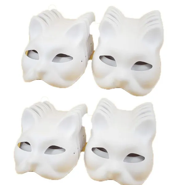 20 st Katmasker Therianmasker Tillverkade av Vitt Papper för DIY-målning Cat mask> Masker