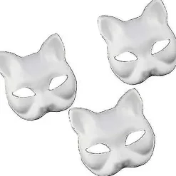 3 st Katmasker Vitt Papper Tomma Handmålade Ansiktsmasker Gör-det-själv Omålade Djur Halva Ansiktsmasker För Födelsedagsfest Favör Tillbehör A> Masker