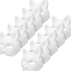 10 st Kattmasker att Måla, Djurklädselmasker DIY Vita Halvmasker för Maskerad Barn Cosplaymasker Kostymfest Favoriter> Masker