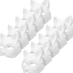 10 st Kattmasker för Målning, Djurmasker Gör-det-själv Vita Halvmasker för Maskerad Halloween Barn Cosplay Masker Kostymfest Favörer> Masker