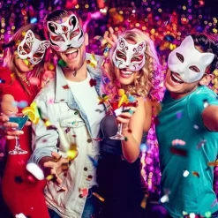 10 st Kattmasker för målning, Djurmasker Gör-det-själv vita masker Halvmasker för maskerad Halloween Barn Cosplay Masker Kostymfest Favörer-XF17-><noscript><img width=