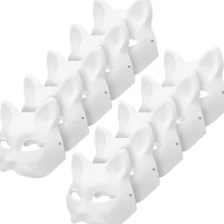 10 st Kattmasker Måla, Djurklädningsmasker Gör-det-själv Vita Masker Halv Maskerad Halloween Barn Cosplay Masker Kostym...-FF-> Masker