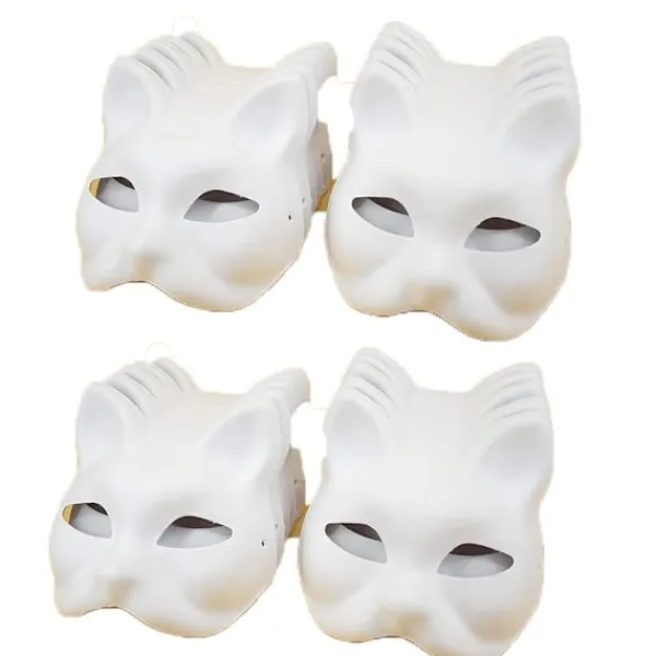 Unbranded 20 st Kattmasker Therianmasker gjorda av vitt papper för DIY-målning Cat mask> Masker