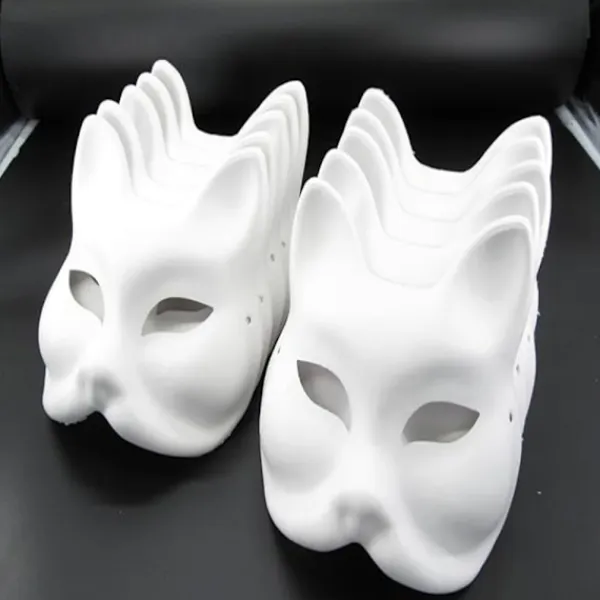 Unbranded 20 st Kattmasker Therianmasker gjorda av vitt papper för DIY-målning Cat mask> Masker