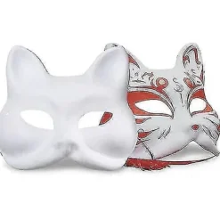 3 st Kattmasker Vitt Papper Tomma Handmålade Ansiktsmasker Gör-det-själv Omålade Djur Halva Ansiktsmasker För Födelsedagsfest Favör Tillbehör A><noscript><img width=