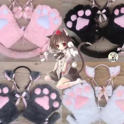 DAO 5 st Kreativ Katt Cosplay Kostym Kattunge Svans Öron Halsband Tassar Handskar Anime Lolita Gotisk Set För Fest [db]><noscript><img width=
