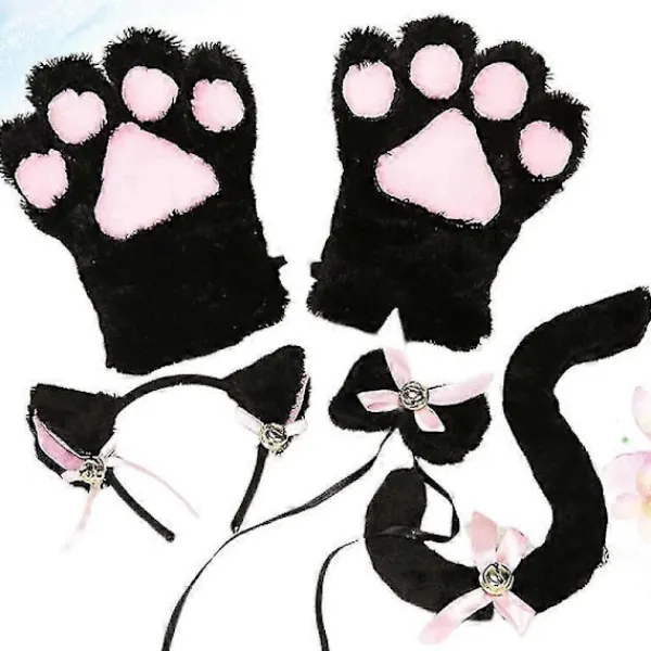 5 st kreativa katt cosplay kostym kattunge svans öron krage tassar handskar anime lolita gotisk set för fest> Tillbehör