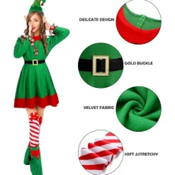 12 st Kvinnor Jul Tomte Kostym Jultomtens Hjälpredor Klänning Outfit Tomtehatt Klockor Öron Skor Jul Fancy för Fest (Storlek, XL)><noscript><img width=