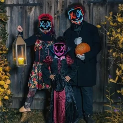 1 st LED Halloween Purge Mask med Ljus - EL Tråd Läskig Mask för Maskerad Cosplay, Barn Män Kvinnor Festival Party (rosa)><noscript><img width=