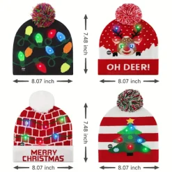 FMYSJ 4 st LED-upplysta julhattar - Festliga stickade vinterhattar med glitteraccenter, perfekta för vuxna och barn, jul- och nyårsfirande (FMY) Red Style | Fyndiq><noscript><img width=