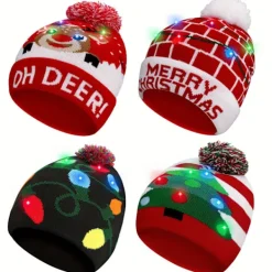 FMYSJ 4 st LED-upplysta julhattar - Festliga stickade vinterhattar med glitteraccenter, perfekta för vuxna och barn, jul- och nyårsfirande (FMY) Blue Style | Fyndiq> Tillbehör