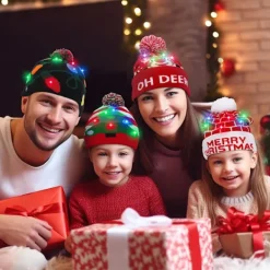 FMYSJ 4 st LED-upplysta julhattar - Festliga stickade vinterhattar med glitteraccenter, perfekta för vuxna och barn, jul- och nyårsfirande (FMY) Blue Style | Fyndiq><noscript><img width=