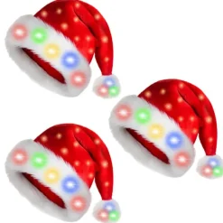 FJORD 3 st Lysande Jul Tomtehatt, Röd Sammet Juldräkt Hattar för Vuxna Kvinnor Män Fest Semester Unisex Nyår Festliga Huvudbonader> Huvudbonader