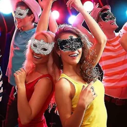 NeunWolken 2 st Maskerad Mask, Svart Filigran och Silver Filigran Fancy Jul Maskerad Masker för Maskerad Bal><noscript><img width=