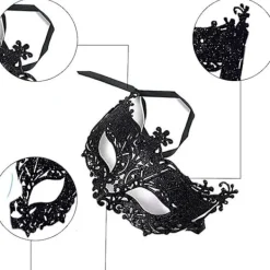 2 st Maskeradmasker, Svart Filigran och Silver Filigran Festlig Julmask Masker för Maskeradbal><noscript><img width=