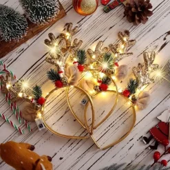 FMYSJ 10 st MICRENCY Jul Ren LED Pannband - Festliga Julfesttillbehör med Röda & Vita Horn, Gröna Löv & Lampor för Jul (FMY) | Fyndiq> Tillbehör