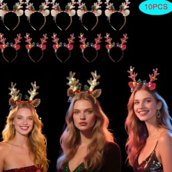 FMYSJ 10 st MICRENCY Jul Ren LED Pannband - Festliga Julfesttillbehör med Röda & Vita Horn, Gröna Löv & Lampor för Jul (FMY) | Fyndiq><noscript><img width=