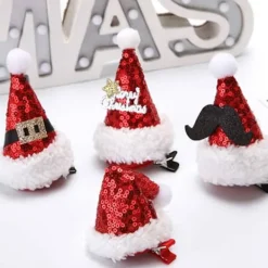 8 st Mini Julhatt Hårklämma Julhatt Hårband Glitter Tomtehatt Hårklämmor Hårprydnad Hårband Tomtehatt för Barn Vuxna Jultomte><noscript><img width=