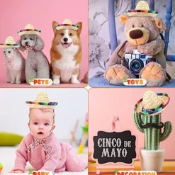 8 st Mini Sombrero Partyhattar Fiesta Party Dekorationer Festtillbehör Sombrero Kostymhattar för Bord, Dockor, Hundar - 5,9 Tum><noscript><img width=