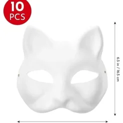 10 st Målarmasker för Katter, Djurmasker DIY Vita Halvmasker för Maskerad Barn Cosplaymasker Kostymfesttillbehör> Masker