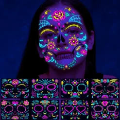8 st Musikfestival Fluorescerande Fjäril Vattentät Ansiktsdekal Maskeradfest Neon Tatueringsdekal> Smink