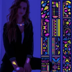 12 st Musikfestival Fluorescerande Fjäril Vattentät Ansiktsdekal Maskeradfest Neon Tatueringsdekal> Smink