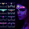 16 st Musikfestival Fluorescerande Fjäril Vattentät Ansiktsdekal Maskeradfest Neon Tatueringsdekal> Smink