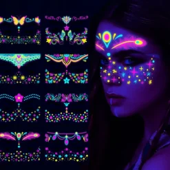 16 st Musikfestival Fluorescerande Fjäril Vattentät Ansiktsdekal Maskeradfest Neon Tatueringsdekal> Smink
