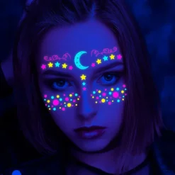 16 st Musikfestival Fluorescerande Fjäril Vattentät Ansiktsdekal Maskeradfest Neon Tatueringsdekal><noscript><img width=
