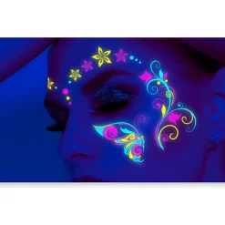 16 st Musikfestival Fluorescerande Fjäril Vattentät Ansiktsdekal Maskeradfest Neon Tatueringsdekal><noscript><img width=
