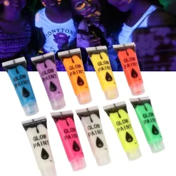 Woosien 10 st Nagel Fluorescerande Pulver DIY Kroppskonst Målarfärg Tryckande Glödande Verktyg><noscript><img width=