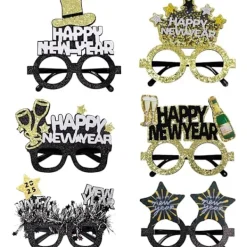 6 st Nyårsglasögon Nyårshatt Kronformade Solglasögon Svart Guld Nyår Fotoautomat Rekvisita med Glitterglasögon> Tillbehör