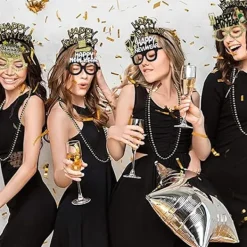 6 st Nyårsglasögon Nyårshatt Kronformade Solglasögon Svart Guld Nyår Fotoautomat Rekvisita med Glitterglasögon><noscript><img width=