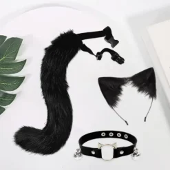 1/2/3/5 3st Pälskatt Öron Svans Läderchoker Halloween Lolita Svart Kitty 1 st><noscript><img width=