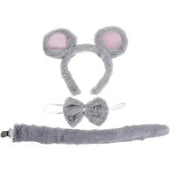 3 st Plysch Mus Kostym Pannband med Öron, Fluga & Svans – Söt Tecknad Djuraccessoar för Halloweenfest Cosplay Utklädning för Vuxna> Tillbehör