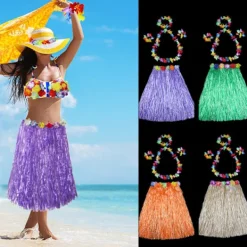 5 st/ set Hawaii Fancy Dress Gräskjol RÖD><noscript><img width=