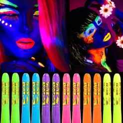 12 st Självlysande Ansikts- och Kroppsfärg, UV Svart Ljus Självlysande Sminkset> Smink