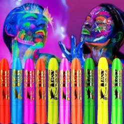 10 st Självlysande Kropps- och Ansiktsfärg, Neon Självlysande i Svart Ljus UV Fluorescerande Kritor Färgstift för Barn Vuxna Halloween Blacklight Födelseda | Fyndiq><noscript><img width=