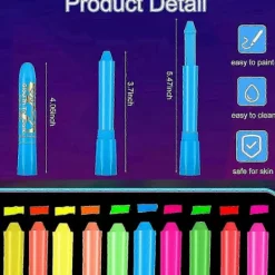 10 st Självlysande Kropps- och Ansiktsfärg, Neon Självlysande i Svart Ljus UV Fluorescerande Kritor Färgstift för Barn Vuxna Halloween Blacklight Födelseda | Fyndiq><noscript><img width=