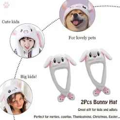 2 st söta kaninhattar med rörliga öron Rolig kaninhatt Mjuk hoppande djurhatt Barnfest för kvinnor Julgåva Vit><noscript><img width=