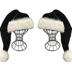 2 st svart tomteluva - Deluxe svart och vit julmössor för vuxna -xx> Huvudbonader